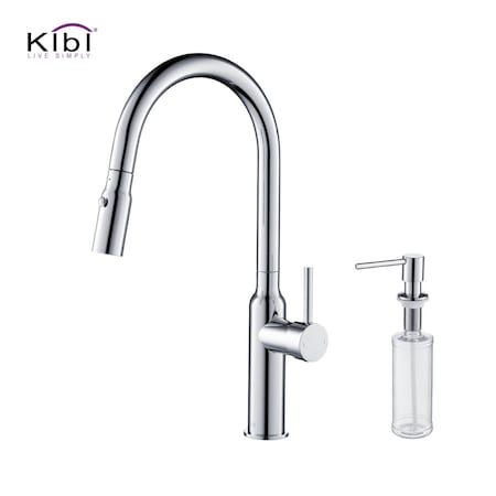 Kibi Hilo Single Handle Pull Down Kitchen Sink Faucet with Soap Dispenser C-KKF2008CH-KSD100CH